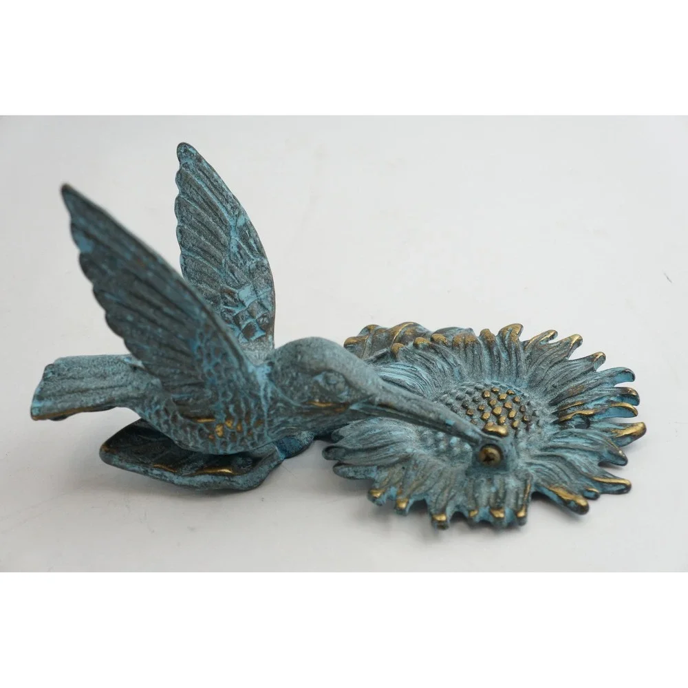 Hummingbird‎ Sunflower Wall Hook Door Knocker Decor Verdigris Bronze Cast Metal